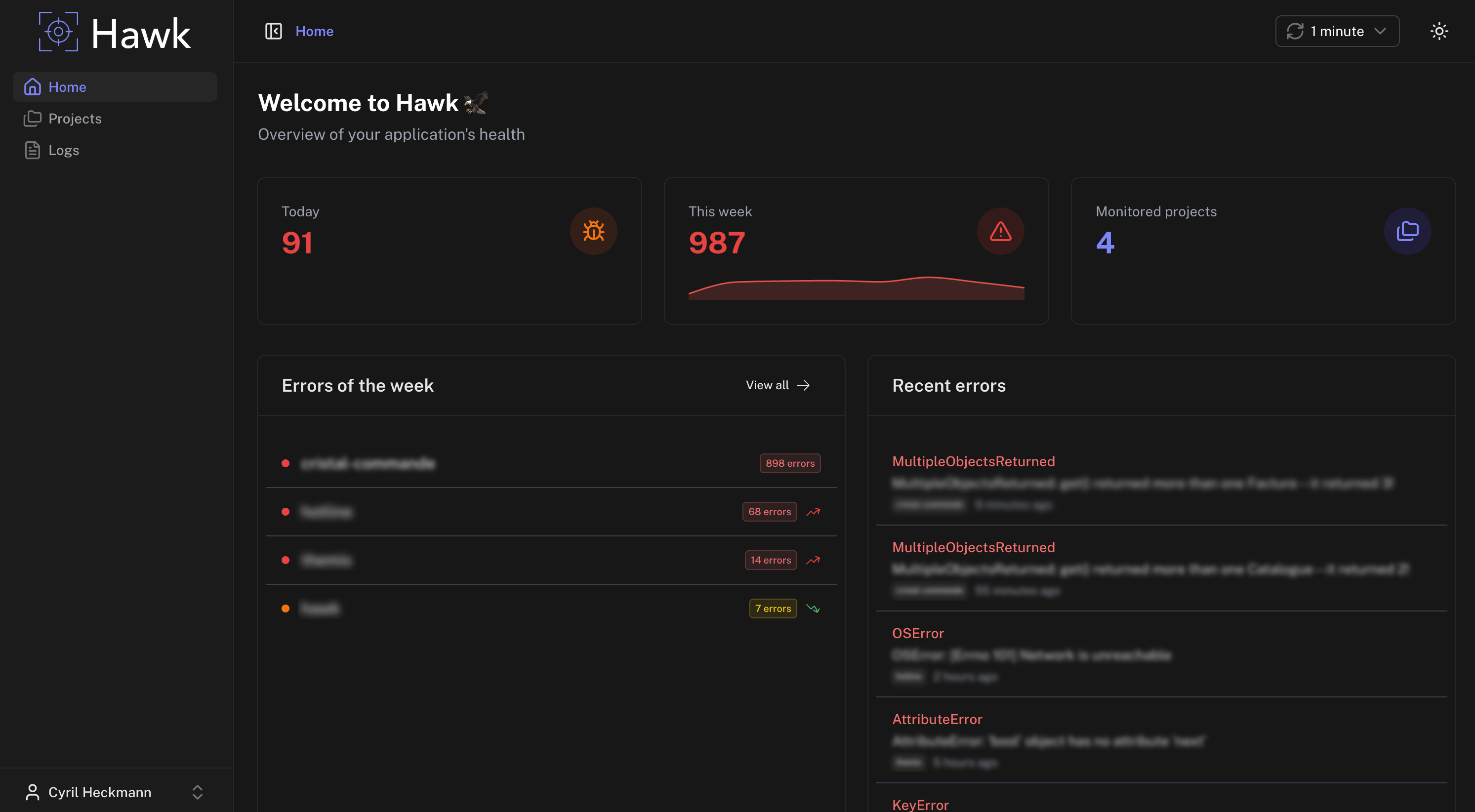 Capture d'écran du site Hawk